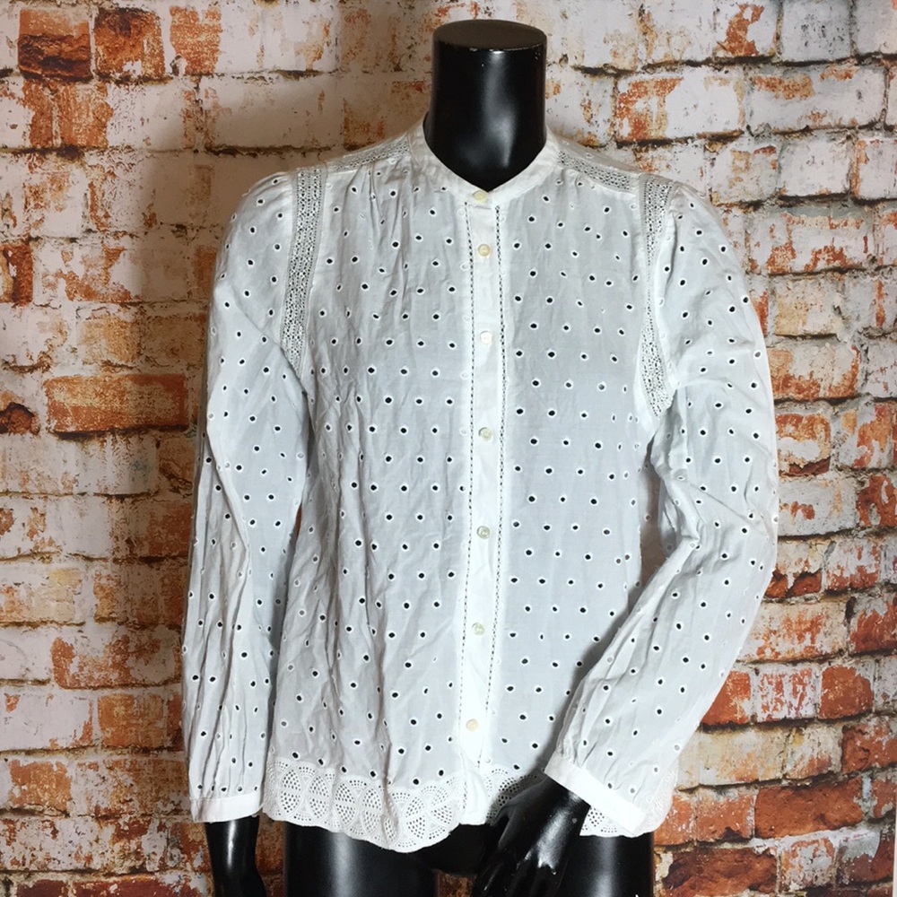 J. Crew White Eyelet Button Up Blouse